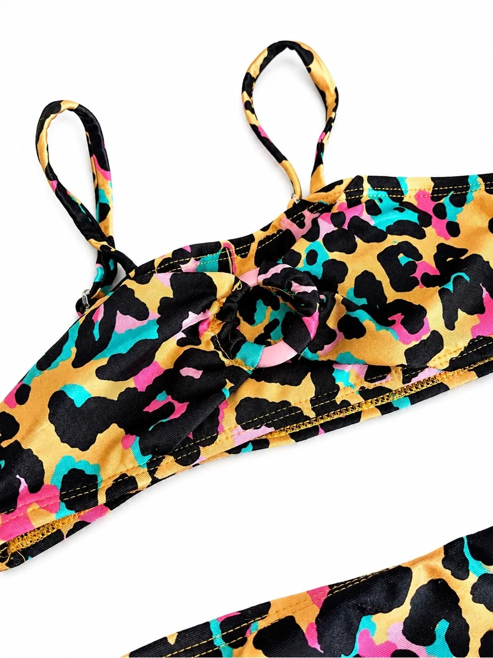 art class Orange Leopard Print Two-Piece Swim Set with Teal & Pink Accents